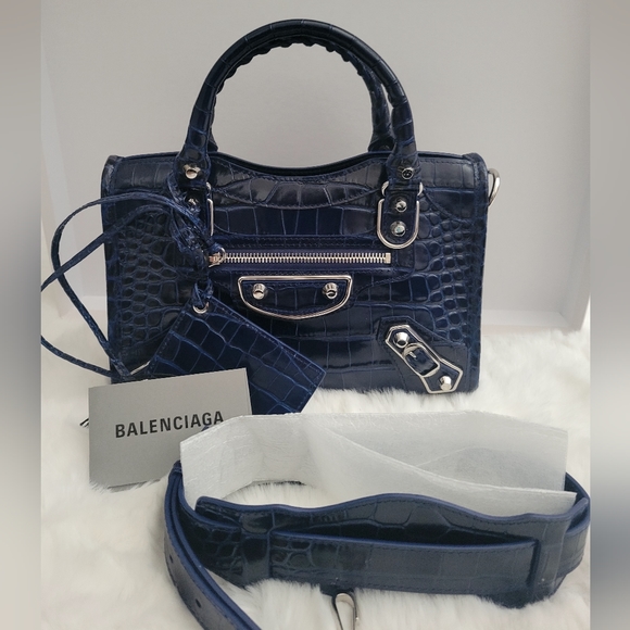 Authentic Balenciaga Mini City Croc in Navy with Silver hardware - Picture 7 of 7